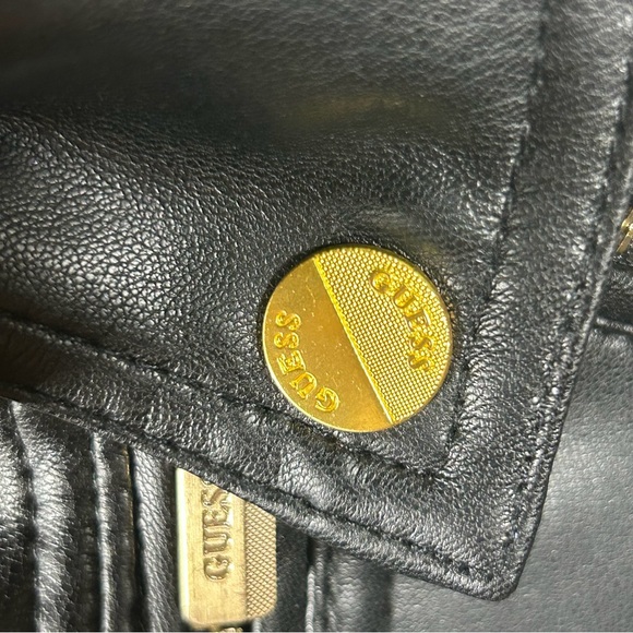 GUESS Women's Black Leather Moto Jacket - Picture 4 of 8